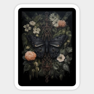 gothic botanical moth black Sticker